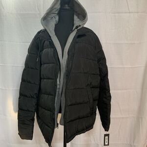Kenneth Cole XL Puffer‎ Winter Coat With Hoodie Trim Black And Grey